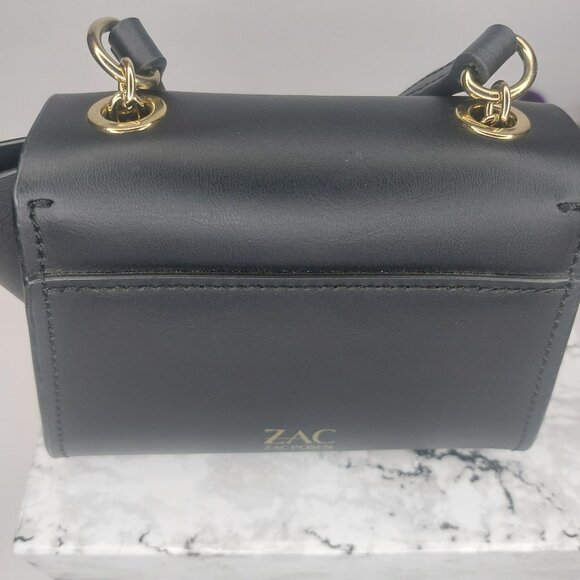 ZAC POSEN Black Purse Mini Crossbody EARTHA Designer Leather Long Gold Chain EUC - Picture 9 of 15